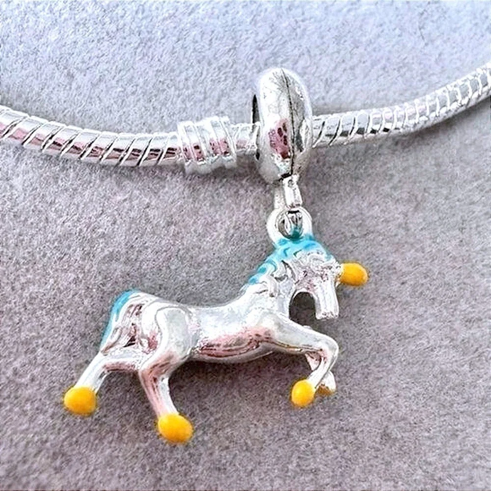 Blue Unicorn Dangle‎ Charm fits PANDORA